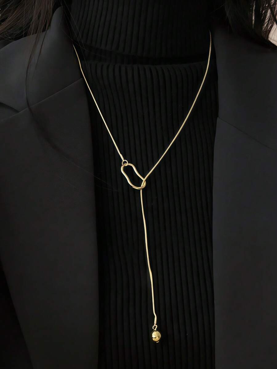 1 pezzo Collana alla moda con pendente asimmetrico geometrico dorato e perline rotonde (forma del pendente casuale)