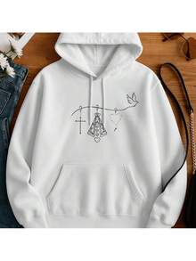 Our Lady Women's Sweatshirt Blouse Cold Weather Streetwear Coat 50% Polyester 50% Cotton - 白色 - 查看 1