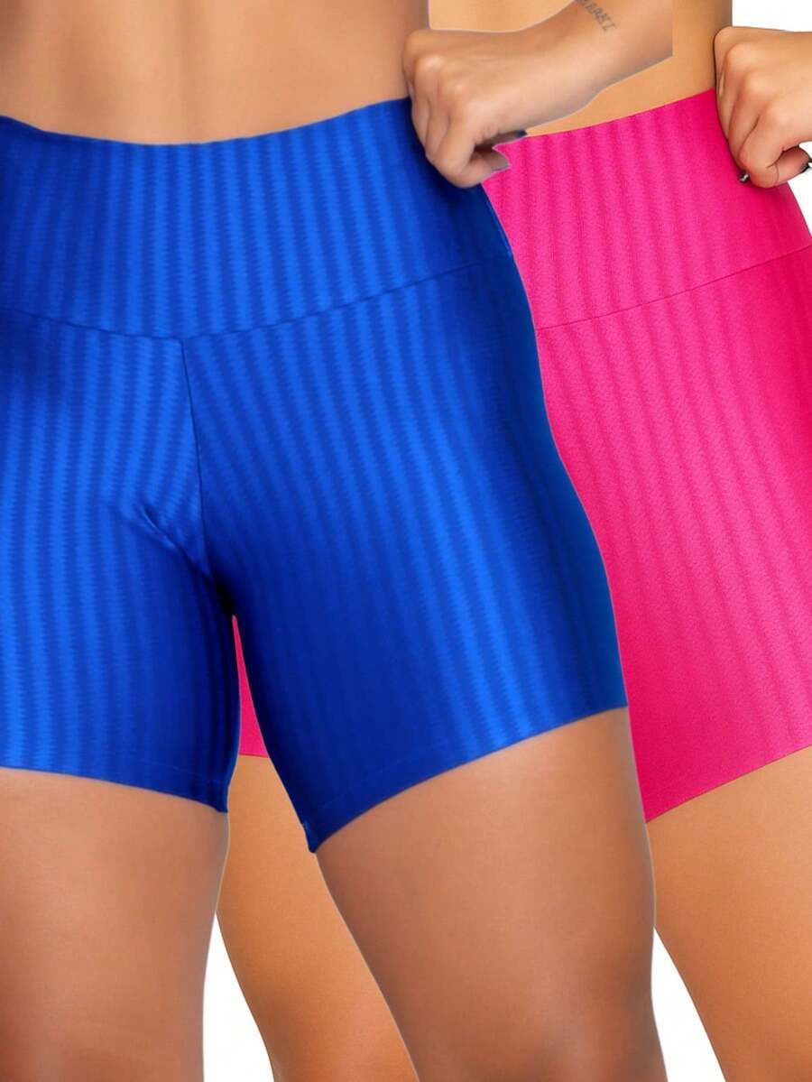 Women's 3D Basic Spring Summer Gym Shorts Kit - PINK+ROYAL - View 1