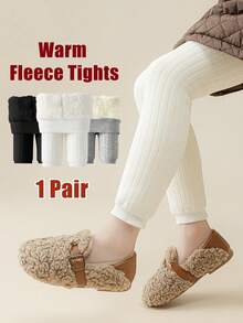 1 Pair Baby Toddler Leggings Girls' Thickened Tights, Kids Tights Warm For Winter, In Simple Black, White And Gray, Suitable For Outdoor Wear.