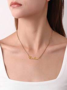 1pc Customized Daily Name Necklace, Personalized Name Necklace, Stainless Steel Customized Nameplate Pendant Necklace, Gift For Valentine's Day, Birthday, Bridesmaid, Christmas, Mother's Day, Her, Party, Fashionable Text Necklace To Showcase Charm - Multicolor - View 7