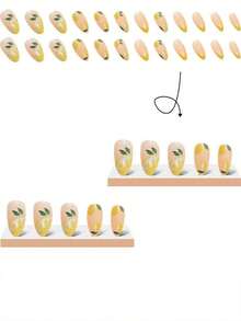 24 Peças de Unhas Postiças Curtas em Formato de Amêndoa, Cor de Pele Nua com Ponta Rosa, Formato de Folha de Limão, Brilhante, Conjunto Completo, Adequado para Uso Diário por Mulheres e Meninas + 1 Peça de Cola de Gelatina + 1 Lixa