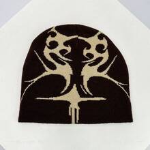 1 件秋冬美国街头风格提花火焰针织帽,温暖时尚个性化滑雪帽秋季 - 彩色 - 查看 12