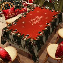 1pc Red Base Cloth With Exquisite Christmas Elements, Instantly Transforms The Dining Table Into A Holiday Photo Spot, Every Meal Feels Like Christmas~ Christmas Red Base Snowman & Christmas Tree Pattern Tablecloth, Stain-Resistant And Durable Polyester Tablecloth, Suitable For Daily Family Gatherings, Living Room, Dining Room, Christmas Theme Events