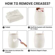 1pc Bohemian Style Laundry Basket, Large Woven Clothes Basket, 22 Inches High With Extended Handles, Hand-Woven Storage Basket, Suitable For Bedroom And Bathroom Use, Foldable, Fabric Material, Open Design, Storage Basket, Suitable For Placing Blankets, Toys, Pillows, Towels And Baby Supplies Cradle. - Multicolor - View 7