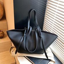 low tea 2 件纯色 PU 皮革女士单肩包，大容量手提包，双手柄和按扣开合，适合旅行、购物、约会、大学生、初学者和办公室女士，非常适合办公室、学校、工作、商务、通勤、户外、旅行 - 黑色 - 查看 9