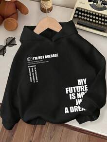 Young Boy Slogan Graphic Warm Hoodie