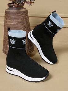 1 Pair Women's Fashion Boots, Slip-On Breathable Mesh Sock Boots, Casual Lightweight Non-Slip Versatile Elevator Ankle Boots