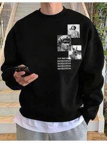 Sudadera de manga larga con estampado de 3 estatuas - Cuello redondo cómodo, ideal para deportes al aire libre, estilo para todas las estaciones - Negro - Ver 1