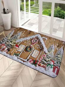 1 pièce Paillasson thème de Noël antidérapant - Maison en pain d'épices, bonhomme de neige, design sapin. Tapis de bain en flanelle, épaisseur 1 yard, tapis de bain rectangulaire, paillasson d'entrée extérieur, tapis de sol de cuisine anti-dérapant et absorbant l'huile, lavable en machine, facile à nettoyer, décoration d'entrée, convient pour le salon, la chambre, la cuisine, la salle de bain, les fêtes, les vacances, les cadeaux - Multicolore - Voir 1