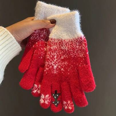 1 paar kersthandschoenen - dikke winterhandschoenen met touchscreen, vijfvingerig ontwerp geschikt voor koud weer, vakantiecadeaus, smartphonegebruik, feest- en dagelijkse winteraccessoires voor het hele seizoen, feestelijke patronen, warme isolatie, perfect om cadeau te doen Kerstdecoraties Kamerdecoratie Kerstdecoraties Thuis Kerstcadeaus Kerstdecoratie