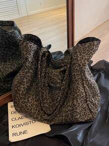 Fashionable High-Capacity Casual Minimalist Lightweight Versatile Canvas Tote Bag With Leopard Print, Suitable For Young Women For Commuting, Outing, Shopping, Work And Study, New Fall Winter Cheetah Print Purse For Women