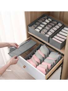 Four Piece Drawer Organizer Divider Foldable Closet Storage Organizer Basket And Fabric Organizer Box, Used For Storing Clothes, Underwear, Bras, Ties, Accessories, Socks - Grey - View 2