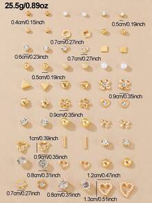 30 Pairs Fashion Cute Bowknot, Heart, Faux Pearl, Flower, Rhinestone Stud Earrings Set, Gift For Girls - Multicolor - View 4