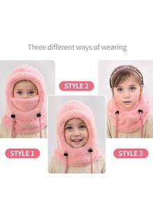 1pc Velvet Winter Warm Kids Balaclava Ski Mask For Boys Girls Multifunctional Fleece Balaclava Windproof One Size Child Suitable For Skiing, Daily Warm Hat