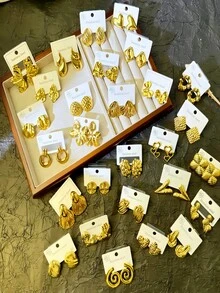 1 Paar/12 Paar/24 Paar Oversized neuer Titanstahl vergoldeter Modeschmuck Ohrringe Set, geeignet für den täglichen Gebrauch (kostengünstiges Material) (grobe Verarbeitung). Das Bild kann vom tatsächlichen Produkt (Größe, Farbe) abweichen. Kunden, die hochwertige Ohrringe suchen, sollten beim Kauf vorsichtig sein. - Gold - Übersicht 3
