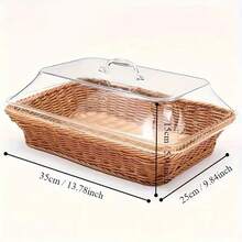 Cesta de pan de mimbre Faridabio con tapa de acrílico transparente - Bandeja de alimentos duradera y lavable para postres y frutas - Perfecta para la cocina, el picnic y la exhibición en el hogar, el embalaje de cartón duro reduce el riesgo de daños