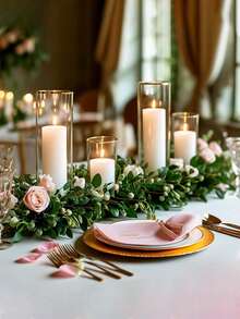 6.5cm Wide Transparent Glass Candle Holder, Slender Borosilicate Glass Candle Stand, Suitable For Wedding Party, Holiday Event, Tabletop Candle Display, Evening Gathering Decoration (Candle Not Included) - Transparent - View 3