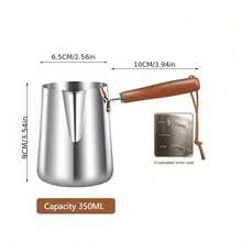 1 件不锈钢奶泡壶，带刻度，牛奶蒸笼，熔蜡杯，耐热木柄，兼容电磁炉，适用于拿铁艺术、咖啡店、家庭使用，250ml/350ml/600ml/900ml - 銀色 - 查看 9