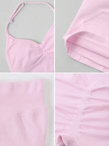 NcmRyu 1 Set Women's Fashion Casual Minimalist Versatile Backless Shaping Sports Bra And Leggings Workout Suit