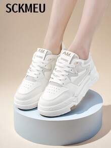SCKMEU. 1 đôi giày thường ngày nữ phong cách thể thao đa năng, giày thể thao màu trắng nhẹ dành cho sinh viên và phụ nữ thấp bé, có thể mang bên ngoài, kiểu dáng giày thể thao Chunky - trắng - Xem 7