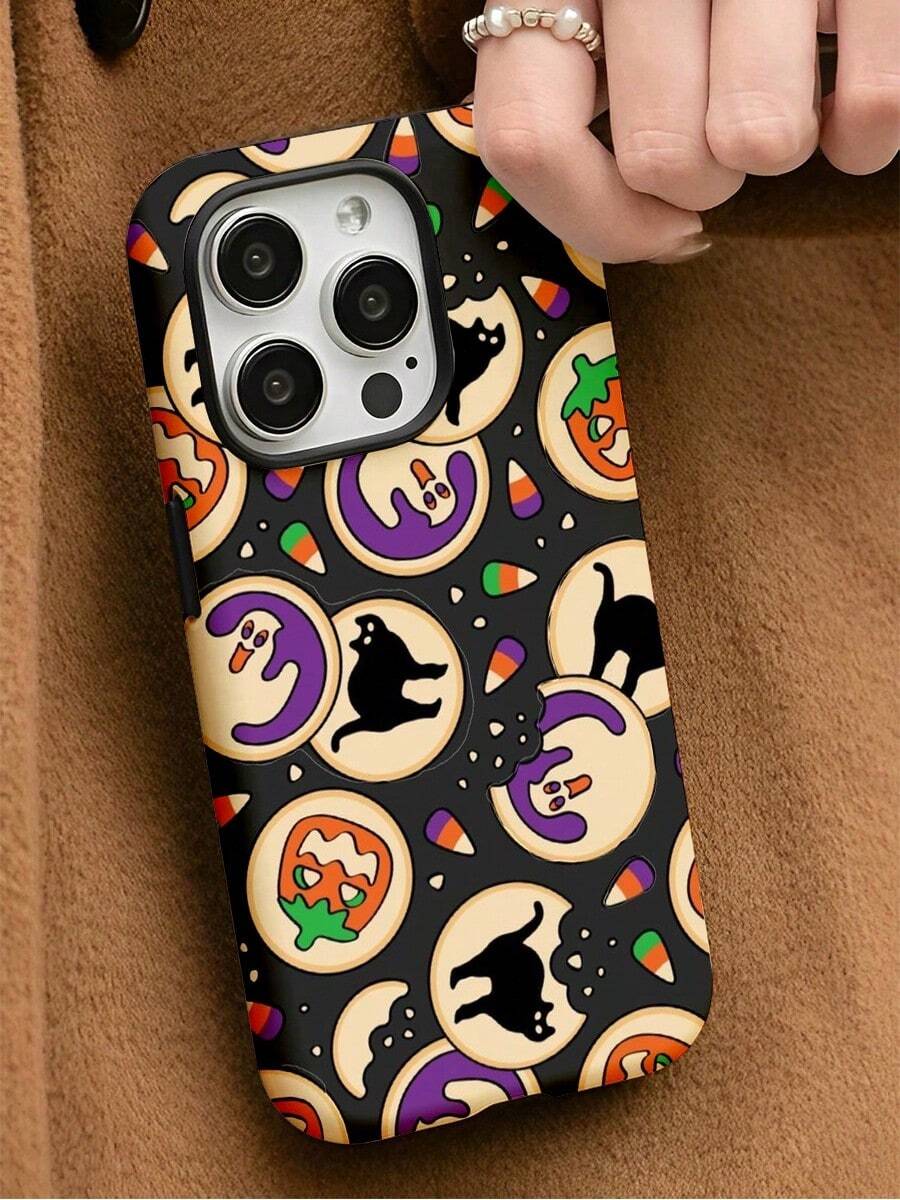 Hallows' Day Circular Ghosts, A Black Cat, Pumpkin Lanterns And Candies  Elements Two-In-One Matte Texture Phone Case Suitable For Compatible With Iphone17,17Air,16, 15, 14, 13, 12, 11, PRO MAX,PLUS,X,XS,XSMAX,As Well As , Galaxy S21/22/23/24/25 Ultra/FE+,NOTE20 Ultra,A71/56/55/54/53/52/36/35/34/26/25/23/16/15/14/13/06 - 彩色 - 查看 1