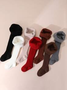 1/7 件女童纯色保暖紧身裤，保暖内衬，适合 5°C 以下，秋冬季休闲竖条纹打底裤