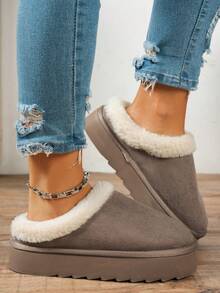 Herbst/Winter weiche, plüschige, warme, leise, dicksohlige, geschlossene Pantoffeln mit mittlerem Absatz für Teenager, Mädchen Mode einfache, vielseitige, lässige Slip-On Pantoffeln