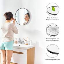 20-24-30-Inch Round Wall Mirror With Black, Gold Frame, Suitable For Bathrooms, Entryways, Bedrooms, And Dressing Areas. - 黑色 - 查看 6