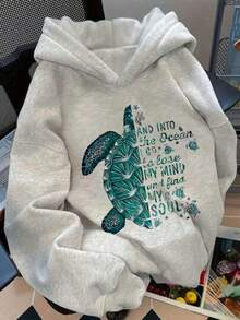 1pc Tween Girl Casual Printed Pullover Sweatshirt, Warm Thermal Lined, Long Sleeve, Autumn/Winter - Fun And Colorful Sweatshirt To Inspire Imagination In Young Minds - Grey - View 4