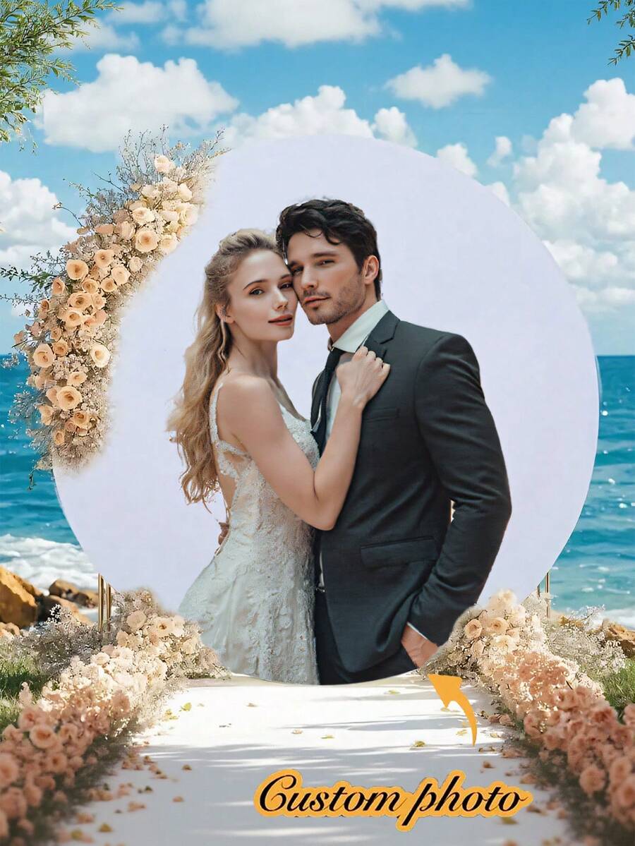 1pc Customized Birthday Wedding Party Round Photography Backdrop Cover, Personalized Photo Text Background, With Elastic Band, Custom Color And Size, Polyester Decoration Photography Prop, Studio Background Wall, Personalized Gift, Spandex Fabric - Multicolor - View 1