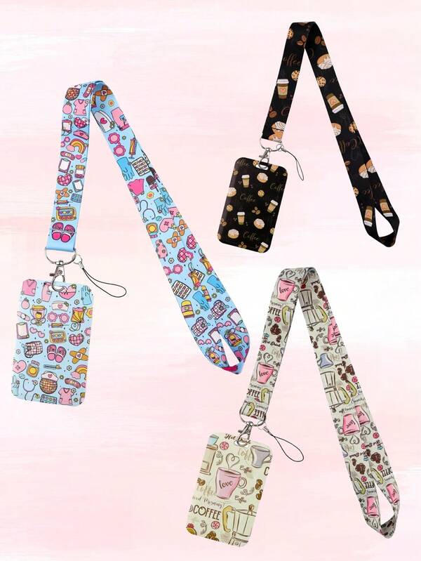 1Pc Cute Cartoon Creative Nurse, Coffee, Milk Tea Pattern Element Card Sleeve Lanyard Decoration, Suitable For Work ID Cards, Transportation Cards, Bus Cards, Access Control Cards, Student ID Cards, Mobile Phone Lanyards, Keychains, Car Keychains, Schools, Offices, Homes, Students, Teachers, Suitable For Giving Gifts To Friends, Colleagues, Teachers, Family Members, Brothers And Sisters, Birthday Gifts, Festival Gifts, Party Gifts
