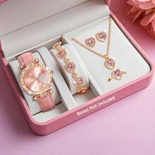 SOKI SOKI 1 set ceas de damă cu cuarț casual la modă, cu cadran în formă de piersică, colier, cercei, brățară și inel asortate în formă de inimă, potrivit pentru purtare zilnică, Ziua Recunoștinței, Halloween, Crăciun, petrecere de ziua de naștere, Ramadan și alte ocazii, cadou la alegere. Fără cutie cadou. - Roz - Vizualizare 7