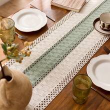 Handmade Woven Boho Farmhouse Style Tassel Table Runner - Suitable For Dining Tables, Round Coffee Tables And Rustic Spring Home Decor, Perfect For Wedding Receptions, Outdoor Parties, Valentine's Day Decor And Ramadan Decor. Rectangular Design, Fits Home And Dining Room Spring Decor, Can Be Used As Kitchen Dining Table Centerpiece, Decorative Table Accessory And Rustic Decor. Exquisitely Woven, Durable. - Green - View 5