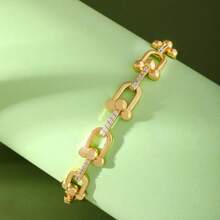 سوار مطلي بالذهب عيار 18 قيراط مع قفل على شكل حرف U مرصع بالزركونيا، إكسسوار أنيق فاخر عالي الجودة بطراز عتيق للنساء