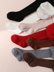 1/7 件女童纯色保暖紧身裤，保暖内衬，适合 5°C 以下，秋冬季休闲竖条纹打底裤