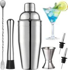 Juego de cócteles, juego de coctelera de 6 piezas, juego de barman, herramientas de bar - Incluye coctelera de 550ml, tubo de ensayo de gradiente, vertedor de vino, coctelera de hielo, cuchara mezcladora, accesorios de whisky - 1 - Ver 2