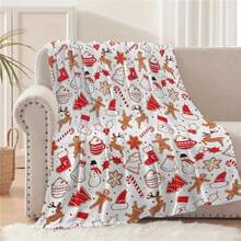 1pc Christmas-Themed Flannel Blanket - High Quality, Warm And Comfortable Blanket/Throw Printed With Gingerbread Men, Christmas Stockings, Reindeer, And Santa Hats, Suitable For Christmas Bedroom Decor - Multicolor - View 2