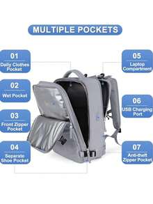Multifunctional Travel Backpack, Waterproof, With Different Compartments, For School Or Travel - Beige - View 6