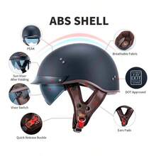 - Casco de Motocicleta con Visera de liberacin rpida, Hebilla aprobada por el, Casco de Media Cara para Hombres y Mujeres - F02 Negro Mate + EG - Ver 7
