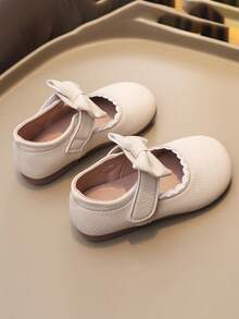 Cute Solid Color Bowknot Decor Mary Jane Shoes For Girls, Lightweight Non-Slip Soft Flat Shoes For All Seasons