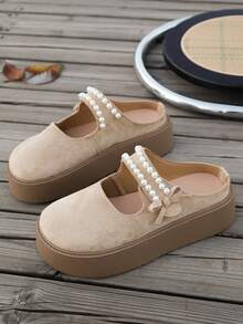 Perlenschlaufen-Schlupfschuhe mit Schleife, retromodische bequeme Flache Schuhe, modische vielseitige Dicksohlen-Flats, Neuer Stil für Herbst/Winter