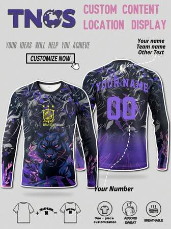 Personalized Custom Brazilian Football Shirt With DIY Name And Number, Team Name Customized Brazilian New Version Men's And Youth Football Long Sleeve Jersey And Leopard Print Comfortable Long Sleeve Goalkeeper Top Featuring Leopard Print, Long Sleeve Autumn And Winter Sports Gear, Suitable For Brazilian Football Games, Training, Fitness, Beach Outings, Summer Parties And Gifts For Men And Players.