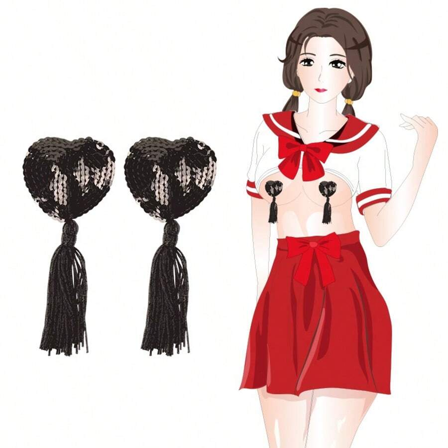 Sexy Accessories, Heart Tassel Breast Stickers, Silicone Breast Stickers, Sexy Accessories, Nipple Stickers, Temptation Blood Drop - Black - View 1