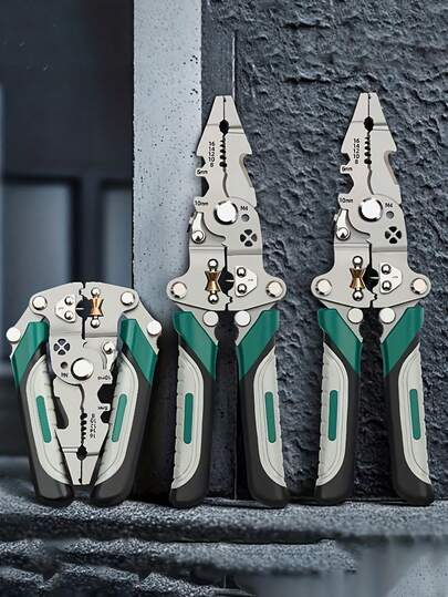 Pinze spelafili multifunzionali robuste - Costruzione monoblocco, senza assemblaggio richiesto, design pieghevole con spelatura fili, crimpatura, taglio, torsione - Per uso elettrico, idraulico, fai-da-te, professionale e domestico - Utensile in metallo di qualità industriale, progetti fai-da-te, impugnatura ergonomica, prestazioni affidabili, appassionati di fai-da-te