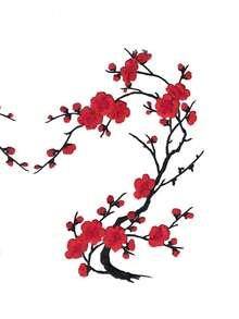 2pcs Red Cherry Blossom Flowers Set Of Two Embroidered Iron On Patches - Multicolor - View 4