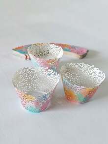 50pcs Laser Cut Gold & Silver Wire Wedding Cupcake Wrapper Baking Muffin Cupcake Paper Box Tray For Birthday Party Decoration (Bright Gold),Christmas - Gold - View 4