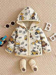 小男孩和婴儿泰迪熊衬里毛绒绒夹克全拉链极地冬季外套带口袋连帽外套 - 彩色 - 查看 1