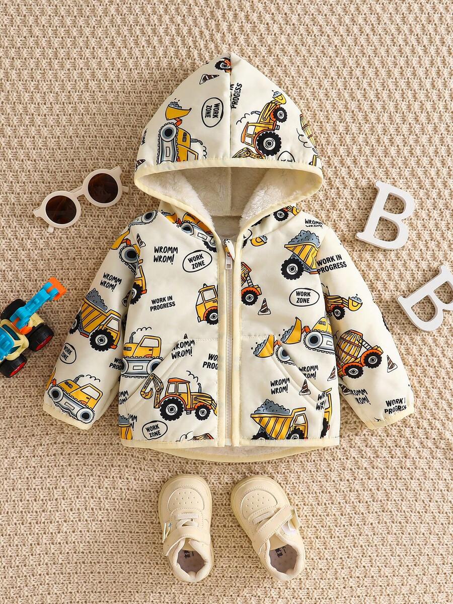 小男孩和婴儿泰迪熊衬里毛绒绒夹克全拉链极地冬季外套带口袋连帽外套 - 彩色 - 查看 1