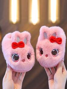 1双儿童卡通可爱拖鞋，2025年冬季新款，男童女童幼儿室内防滑保暖拖鞋 - 粉色 - 查看 2